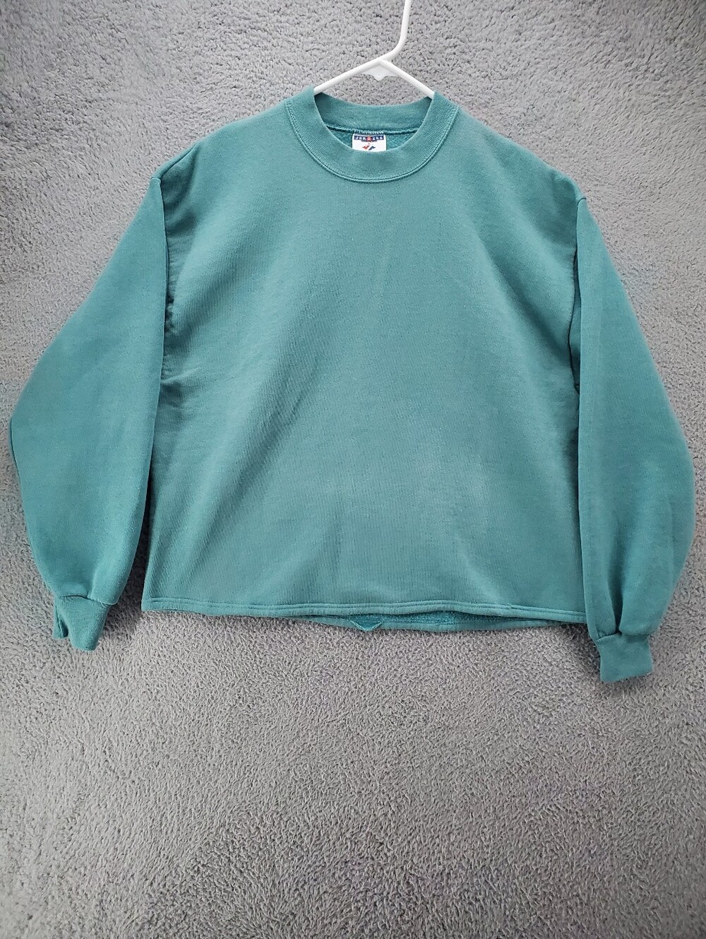 Vintage Jerzees Crewneck Sweatshirt Size Large Blank Cropped Blue Made In USA